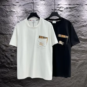 High Quality Luxury Burberry Short Sleeves Red Cotton Pure Silk Silky Smooth Summer Embroidery
