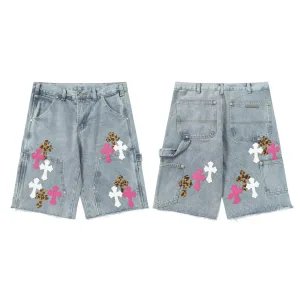 High Quality Super Clone Chrome Hearts Jeans Red Genuine Leather Distressed Even Stitching