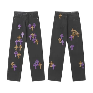 High Quality Chrome Hearts Jeans Ash Genuine Leather Even Stitching Patch