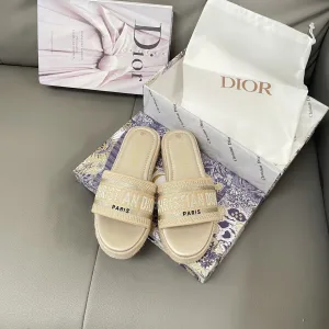 Designer Super Clone Dior Slippers Red Silk Genuine Leather Spring Summer Early Embroidery