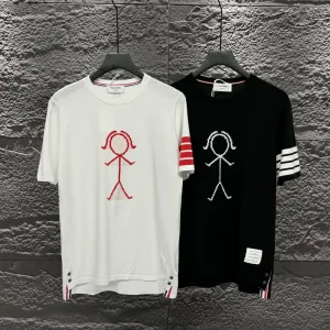Luxury Thom Browne Short Sleeves Red Polyester Satin Jacquard Minimalist Lines Autumn Early