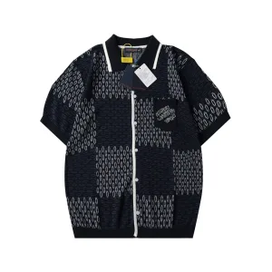 High Quality Ami Short-Sleeved Shirts Red Cotton Jacquard Elegant Style Color Blocking