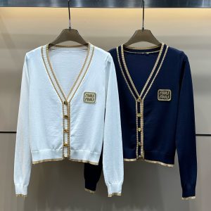 High Quality Miu Miu Gold Long-Sleeved Cardigan