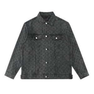 AAA Louis Vuitton Jacket Ash Leather Patchwork Jacquard Denim Winter Patch
