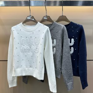 Luxury Miu Miu Lace Long-Sleeved Sweater