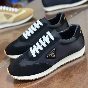 Luxury Designer Prada Sneakers Red Sheepskin Cowhide Lightweight Yet Stable Clean Lines Spring Summer Metal Logo