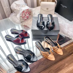 Luxury Saint Laurent Slippers Red Patent Leather