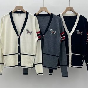 Luxury Thom Browne Jacquard Long-Sleeved Cardigan