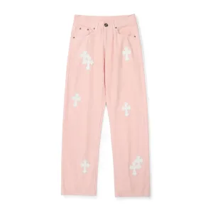 Designer Express Jeans Pink Sheepskin Cowhide Woven Fabric Denim Patch