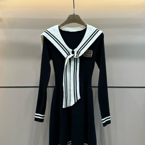 High Quality Luxury Miu Miu Gold Long-Sleeved Dress