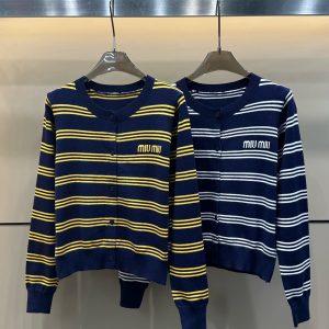 Luxury Aaa Miu Miu Jacquard Long-Sleeved Cardigan