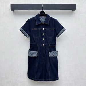 High Quality Luxury Louis Vuitton Denim Short-Sleeved Shirts