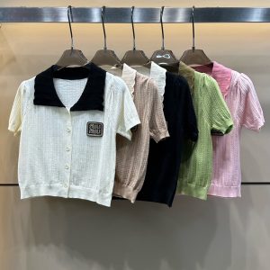 Luxury High Quality Miu Miu Gold Short Sleeves