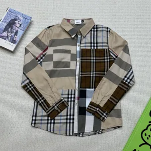 AAA Burberry Long-Sleeved Shirt Color Cotton Pure Spandex Autumn Winter Patch Plaid Patchwork