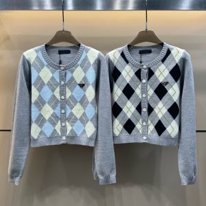 Aaa Designer Prada Diamond Long-Sleeved Cardigan