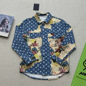 Designer Luxury Louis Vuitton Coat Ash Jacquard Denim Street Style Retro Distressed Understated Luxury Autumn Winter