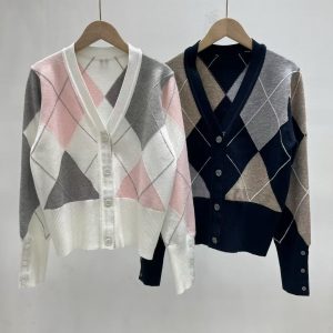 Luxury Thom Browne Diamond Long-Sleeved Cardigan