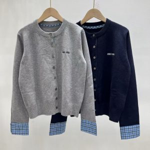 Aaa Luxury Miu Miu Plaid Long-Sleeved Cardigan