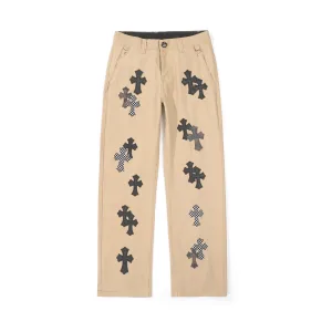 High Quality Luxury Chrome Hearts Jeans Red Leather Patchwork Sophistication Patch