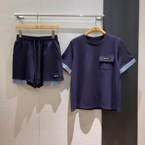 High Quality 1:1 Miu Miu Plaid Short-Sleeved Shirts