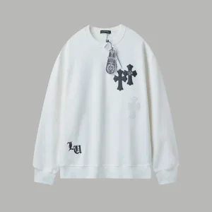 Reps Chrome Hearts Sweatshirt Red Cotton Pure Leather Patchwork Winter Patch
