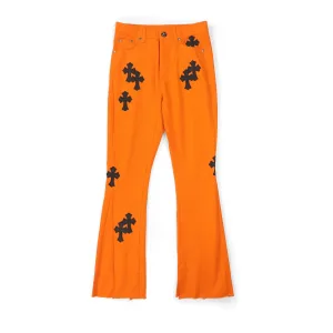 Designer Chrome Hearts Jeans Orange Cotton Pure Denim Relaxed Fit