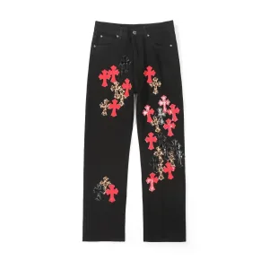 Luxury Super Clone Chrome Hearts T-Shirts Red Denim All-Day Comfort Exquisite Workmanship Simple And Elegant Street Style Patch