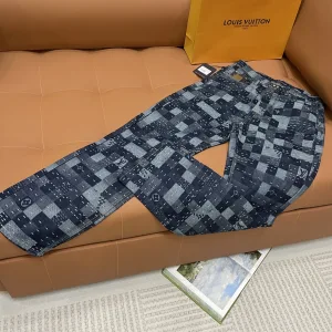 AAA Designer Louis Vuitton Trousers Red Denim Autumn Winter Embroidery