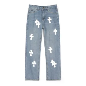 Luxury Chrome Hearts Jeans Red Sheepskin Cowhide