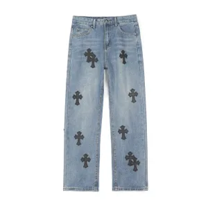 High Quality Luxury Chrome Hearts Jeans Red Sheepskin Cowhide
