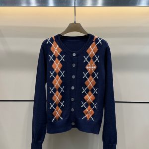 Aaa High Quality Miu Miu Diamond Long-Sleeved Cardigan