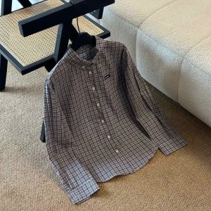 Designer Miu Miu Plaid Long-Sleeved Shirt