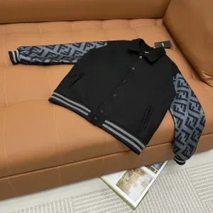 AAA Fendi Jacket Red Wool Jacquard Understated Luxury Embroidery