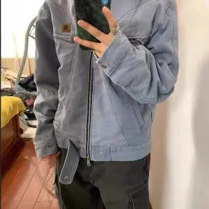 Luxury Carhartt Jacket Red Eva Cotton Autumn Winter Early Curved Seam Leather Patch Side Pockets Zippered Pocket