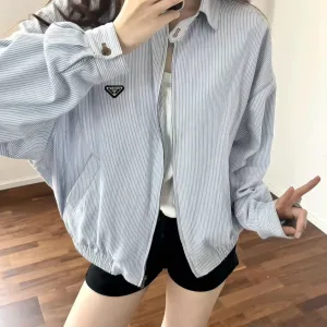 Designer High Quality Prada Shirts Red Down Denim Sophistication Summer Autumn Early Cool In