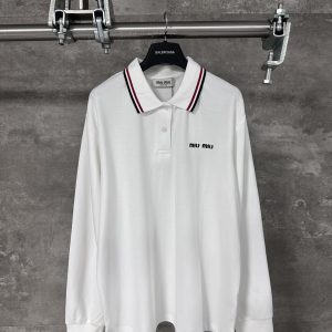 1:1 Miu Miu Cotton Long-Sleeved Polo Shirt
