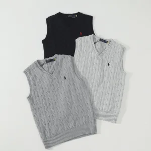 High Quality Luxury Ralph Lauren Vest Red Cotton Pure Jacquard Cable Knit Retro Preppy Style Pattern