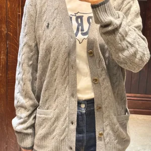 Super Clone Designer Ralph Lauren Cardigan Red Eva Down Knitted Fabric Cable Knit A Touch Of Understated Luxury And Sophistication Spring Autumn