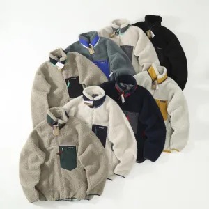Luxury Patagonia Outerwear Red Polyester Nylon Fleece Sheepskin Mesh Plain Weave Autumn Winter Elastic Stitching