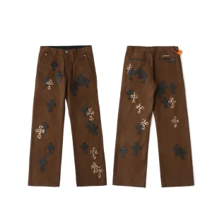 Reps Chrome Hearts Trousers Brown Eva Denim Understated Luxury Exquisite Tailoring Patch