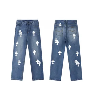 Luxury High Quality Chrome Hearts Trousers Blue Eva Denim Understated Luxury Exquisite Tailoring Patch