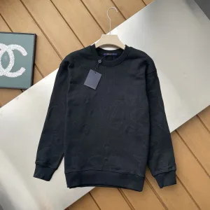 High Quality Super Clone Louis Vuitton Sweatshirt Black Cotton Jacquard High-End Quality Autumn Winter Pattern