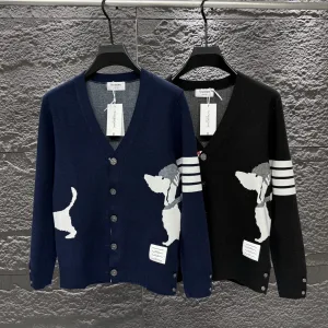 High Quality Luxury Thom Browne Cardigan Blue Wool Modal Jacquard