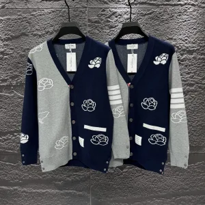 AAA Designer Thom Browne Cardigan Red Wool Modal Jacquard