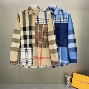 AAA Burberry Long-Sleeved Shirt Yellow Cotton Pure Patch
