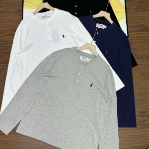 AAA Reps Ralph Lauren Long-Sleeved Shirts Red Cotton Pure Mesh Piqu Embroidery