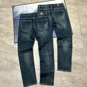 Luxury Chrome Hearts Jeans Red Cotton Denim High-Quality Materials
