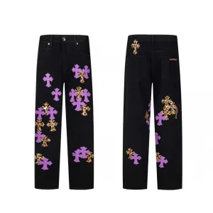 Super Clone Chrome Hearts Trousers Purple Eva Denim Understated Luxury Exquisite Tailoring Patch