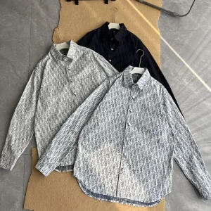 Super Clone Luxury Dior Long-Sleeved Shirts Red Cotton Jacquard Denim Relaxed Fit