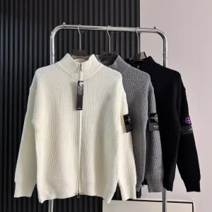 Super Clone Designer Stone Island Coat Black Wool Street Style Embroidery